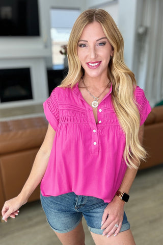 Andree By Unit Pleat Detail Button Up Blouse in Hot Pink