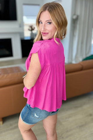 Andree By Unit Pleat Detail Button Up Blouse in Hot Pink