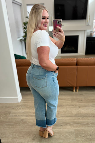 Judy Blue Olivia High Rise Wide Leg Crop Jeans in Medium Wash - Exclusive
