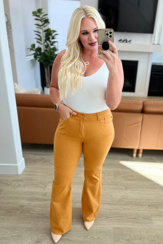 Judy Blue Melinda High Rise Control Top Flare Jeans in Marigold - Exclusive