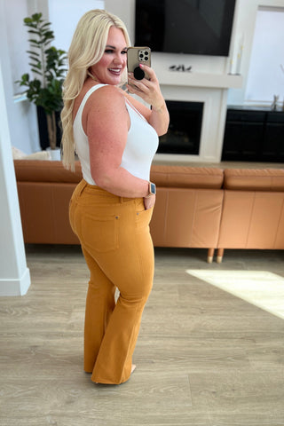 Judy Blue Melinda High Rise Control Top Flare Jeans in Marigold - Exclusive
