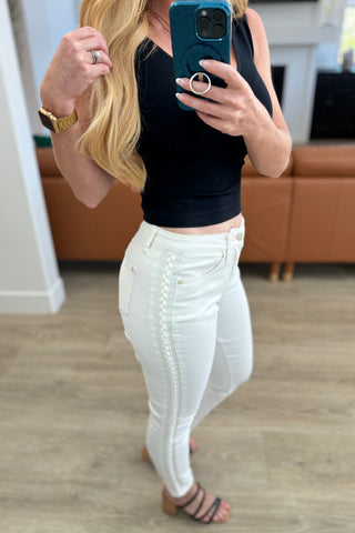Judy Blue Maddie Mid Rise Braided Side Seam Relaxed Jeans - Exclusive