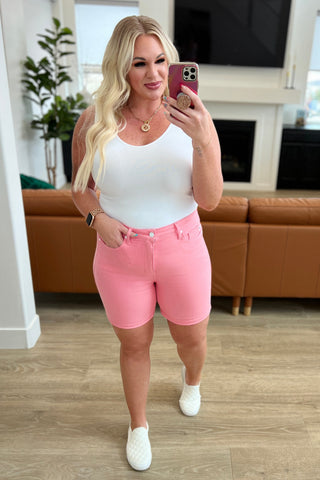 Judy Blue Jenna High Rise Control Top Cuffed Shorts in Pink - Exclusive