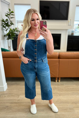 Judy Blue Priscilla High Rise Crop Wide Leg Denim Overalls - Exclusive
