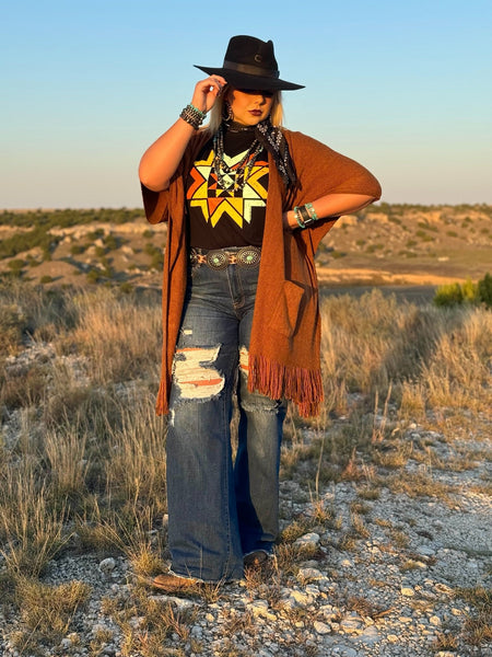 Texas True Threads Quilted Aztec in Multicolor Ink Tee-Tees-Sunshine and Wine Boutique