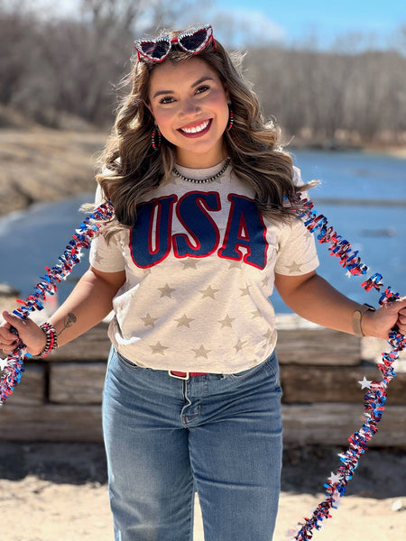 Texas True Threads USA in Glitter & Metallic Puff Stars Tee-Tees-Sunshine and Wine Boutique