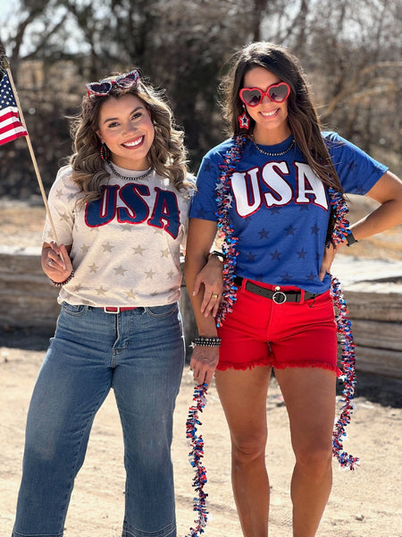 Texas True Threads USA in Glitter & Metallic Puff Stars Tee-Tees-Sunshine and Wine Boutique