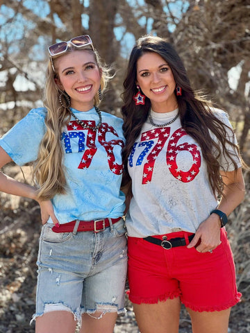 Texas True Threads 1776 in Metallic Puff with Stars Tee-Tees-Sunshine and Wine Boutique