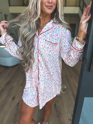 Birdie Sleep Dress Light Pink in Spring Flowers