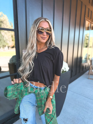 Birdie V Neck Pocket Tee in Black