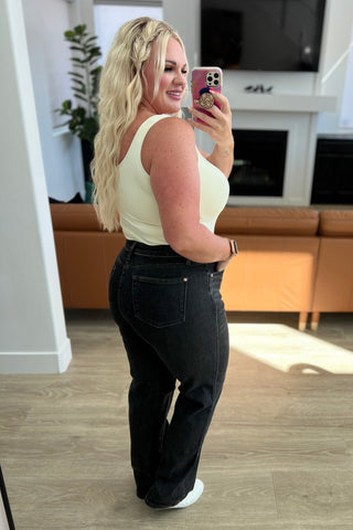 Judy Blue Joan High Rise Control Top Straight Jeans in Washed Black - Exclusive