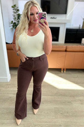 Judy Blue Sienna High Rise Control Top Flare Jeans in Espresso - Exclusive