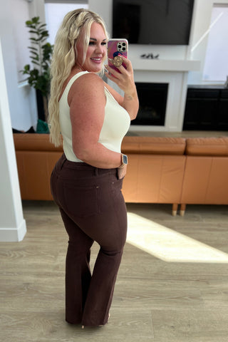 Judy Blue Sienna High Rise Control Top Flare Jeans in Espresso - Exclusive