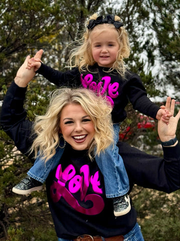 Texas True Threads Love in Metallic Pink Puff on Youth Sweatshirt-Tees-Sunshine and Wine Boutique