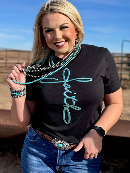 Texas True Threads Faith in Teal Metallic Puff-Tees-Sunshine and Wine Boutique