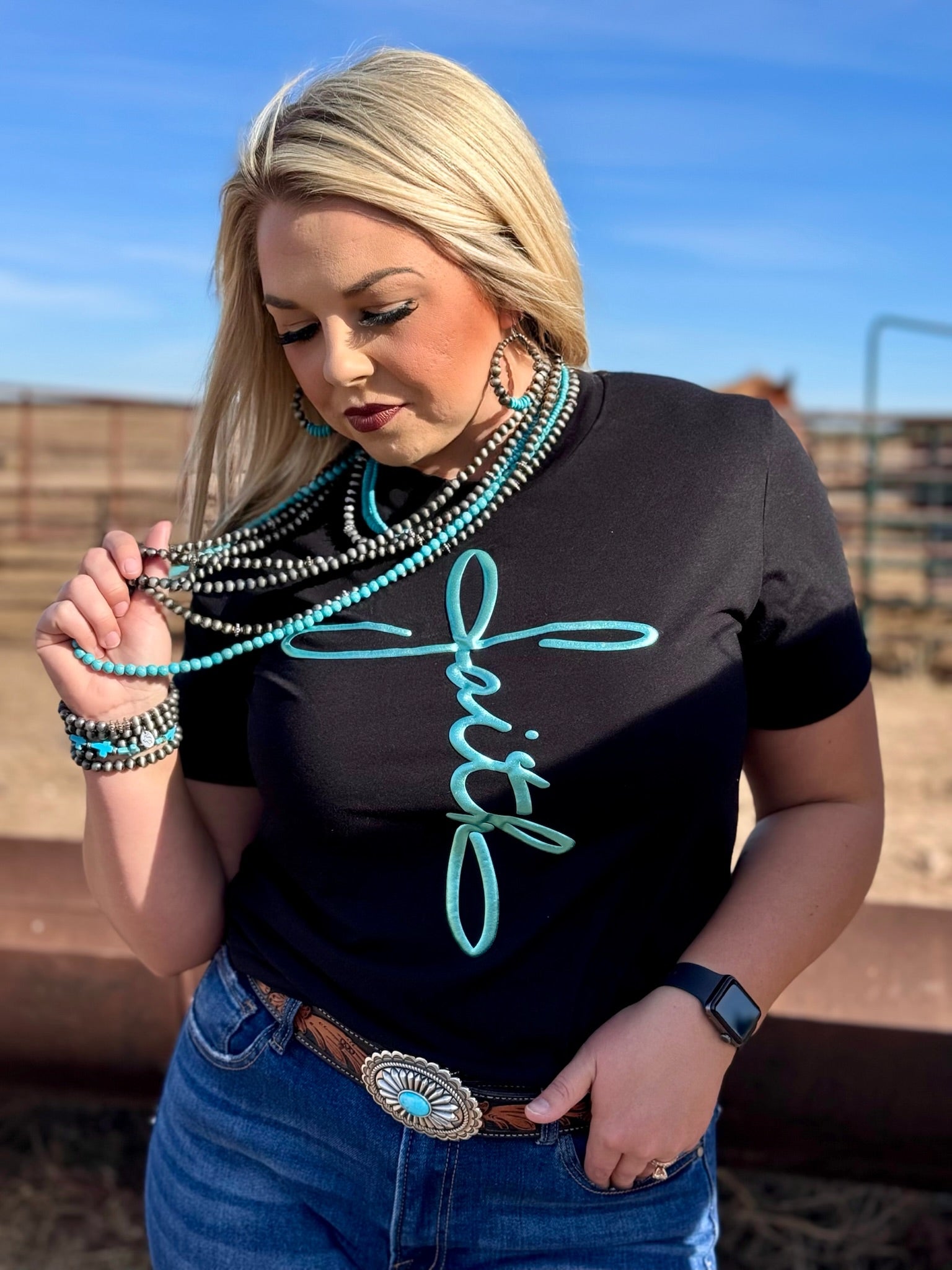 Texas True Threads Faith in Teal Metallic Puff-Tees-Sunshine and Wine Boutique