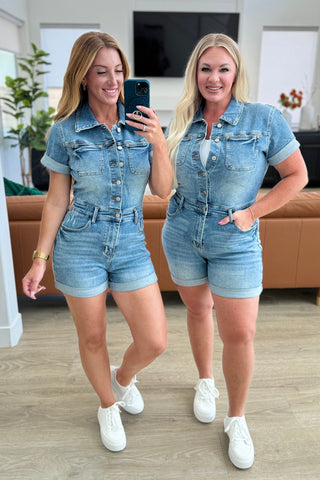 Judy Blue Delia High Rise Short Sleeve Romper - Exclusive