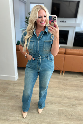 Judy Blue Sylvia Short Sleeve Denim Jumpsuit - Exclusive