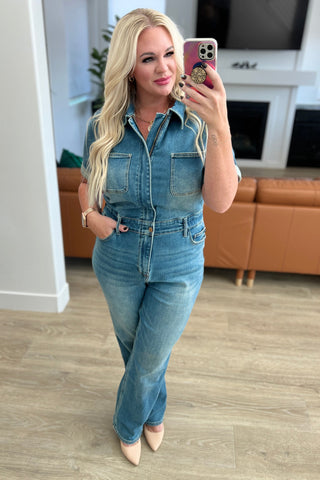 Judy Blue Sylvia Short Sleeve Denim Jumpsuit - Exclusive
