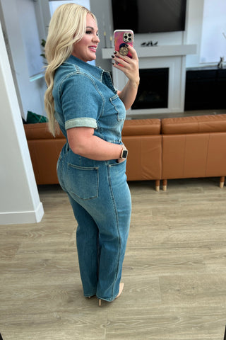 Judy Blue Sylvia Short Sleeve Denim Jumpsuit - Exclusive