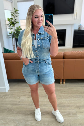 Judy Blue Delia High Rise Short Sleeve Romper - Exclusive