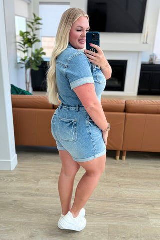 Judy Blue Delia High Rise Short Sleeve Romper - Exclusive