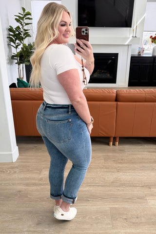 Judy Blue Laura Mid Rise Cuffed Skinny Capri Jeans - Exclusive