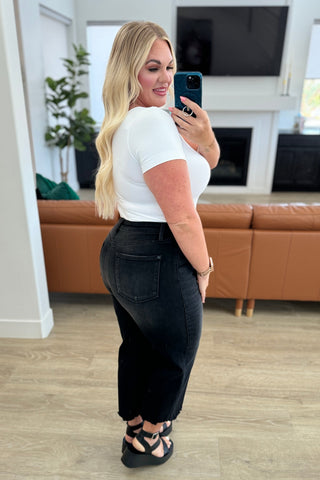 Judy Blue Ryan High Rise Button Fly Wide Leg Crop Jeans - Exclusive