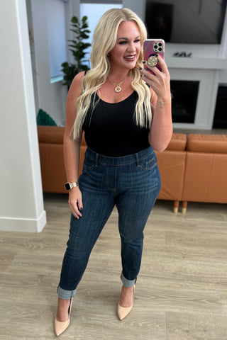 Judy Blue Rowena High Rise Pull On Double Cuff Slim Jeans - Exclusive
