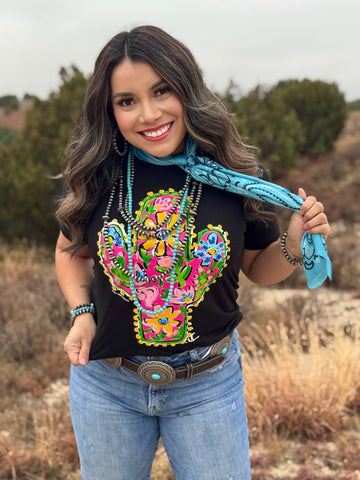 Texas True Threads Callie Ann Stelter Pink Floral Cactus Tee-Tees-Sunshine and Wine Boutique