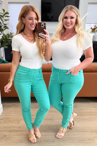Judy Blue Bridgette High Rise Garment Dyed Slim Jeans in Aquamarine - Exclusive