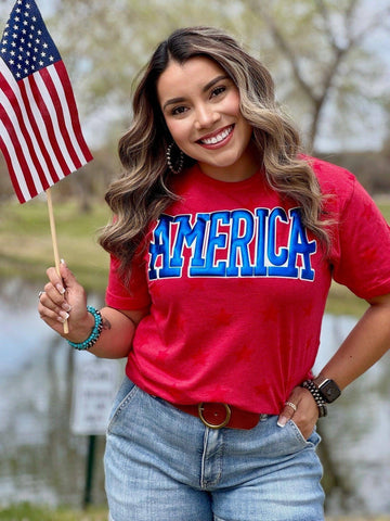 Texas True Threads America in Blue Metallic Puff Tee-Tees-Sunshine and Wine Boutique