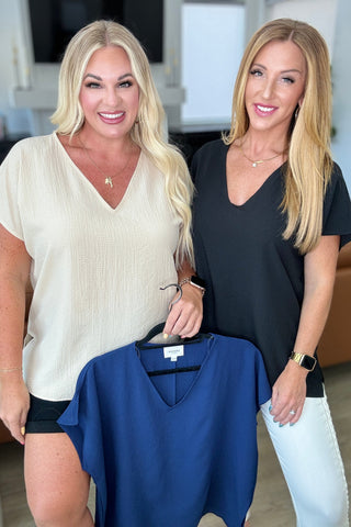 Andree By Unit Let Me Be Your Wings V-Neck Top in Navy