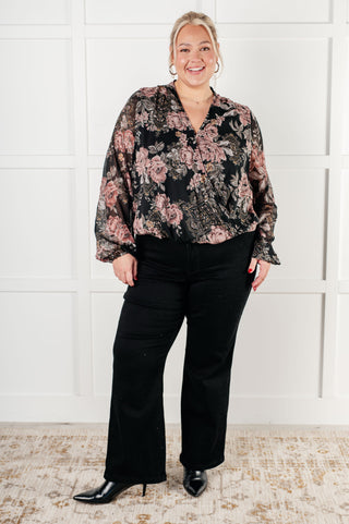 One Eleven North I Wish We Had it All Surplice Floral Blouse