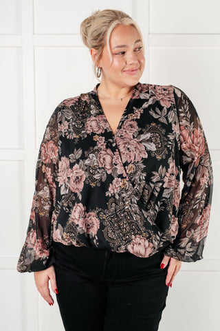 One Eleven North I Wish We Had it All Surplice Floral Blouse