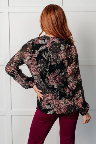 One Eleven North I Wish We Had it All Surplice Floral Blouse