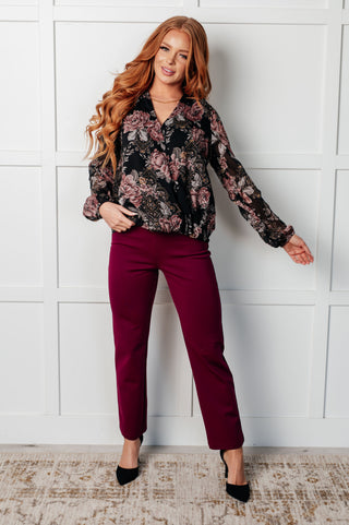 One Eleven North I Wish We Had it All Surplice Floral Blouse