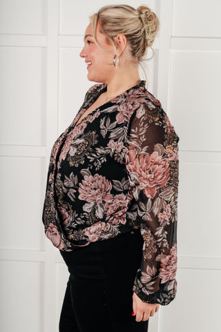 One Eleven North I Wish We Had it All Surplice Floral Blouse