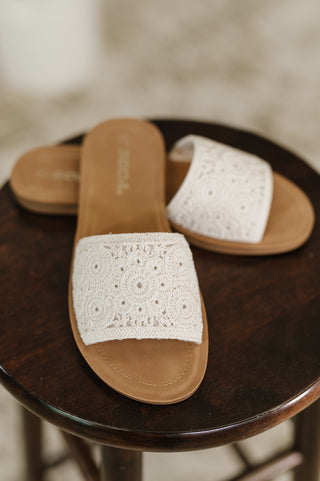 Soda Imelda Off White Crocheted Slip On Sandal