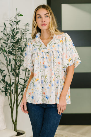 Haptics In All This Time Notch Neck Floral Blouse