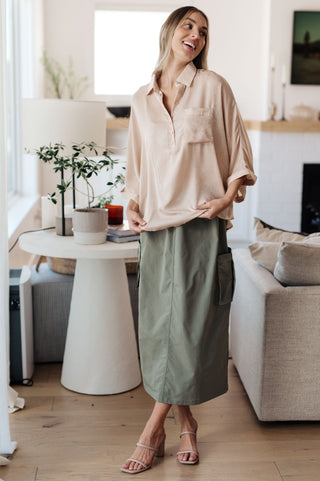 Andree By Unit In Your Thoughts Oversized Dolman Sleeve Top in Champagne