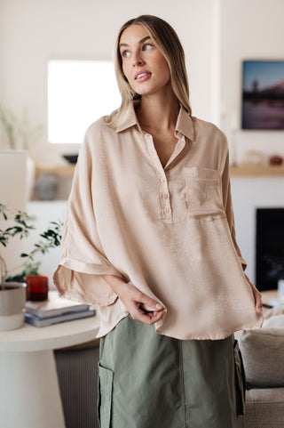 Andree By Unit In Your Thoughts Oversized Dolman Sleeve Top in Champagne