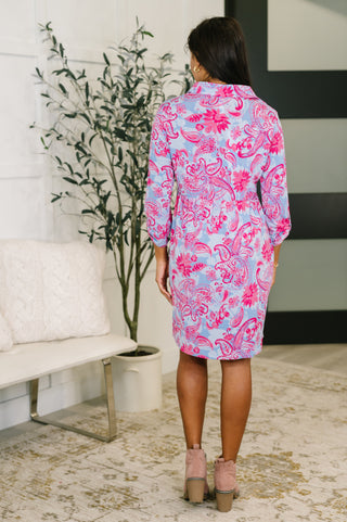 Dear Scarlett Inspire Collared Dress in Pink Paisley