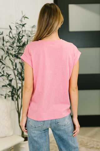 Zenana It Starts Here Basic Rolled Sleeve Tee in H Fuchsia
