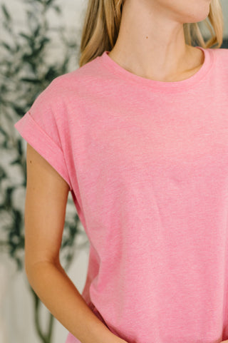 Zenana It Starts Here Basic Rolled Sleeve Tee in H Fuchsia