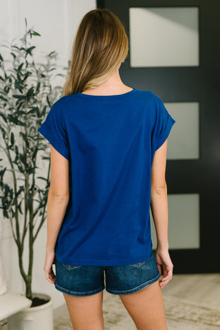 Zenana It Starts Here Basic Rolled Sleeve Tee in Lt Navy