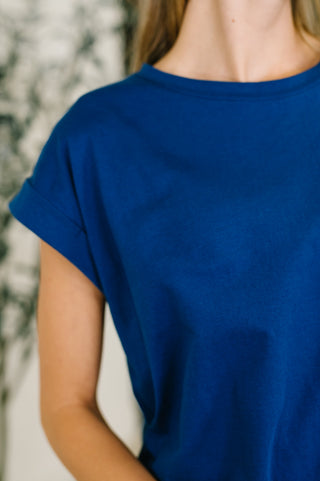 Zenana It Starts Here Basic Rolled Sleeve Tee in Lt Navy