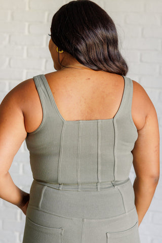 Rae Mode It's All About the Balance Twill Square Neck Crop Top in Dusty Olive