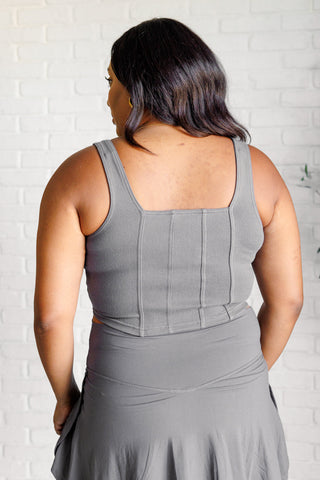 Rae Mode It's All About the Balance Twill Square Neck Crop Top in Titanium