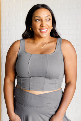 Rae Mode It's All About the Balance Twill Square Neck Crop Top in Titanium